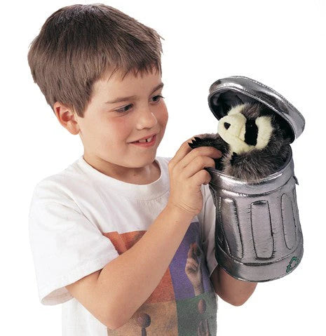 Folkmanis Raccoon In Garbage Can Hand Puppet