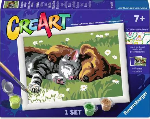 CreArt Paint by Number - Sleeping Cat and Dog