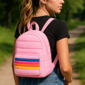 Top Trenz Pink Puffer Mini Backpack Retro Stripes