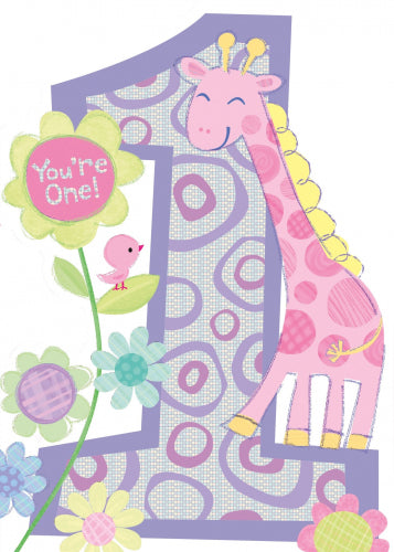 Age 1 Giraffe Birthday Card