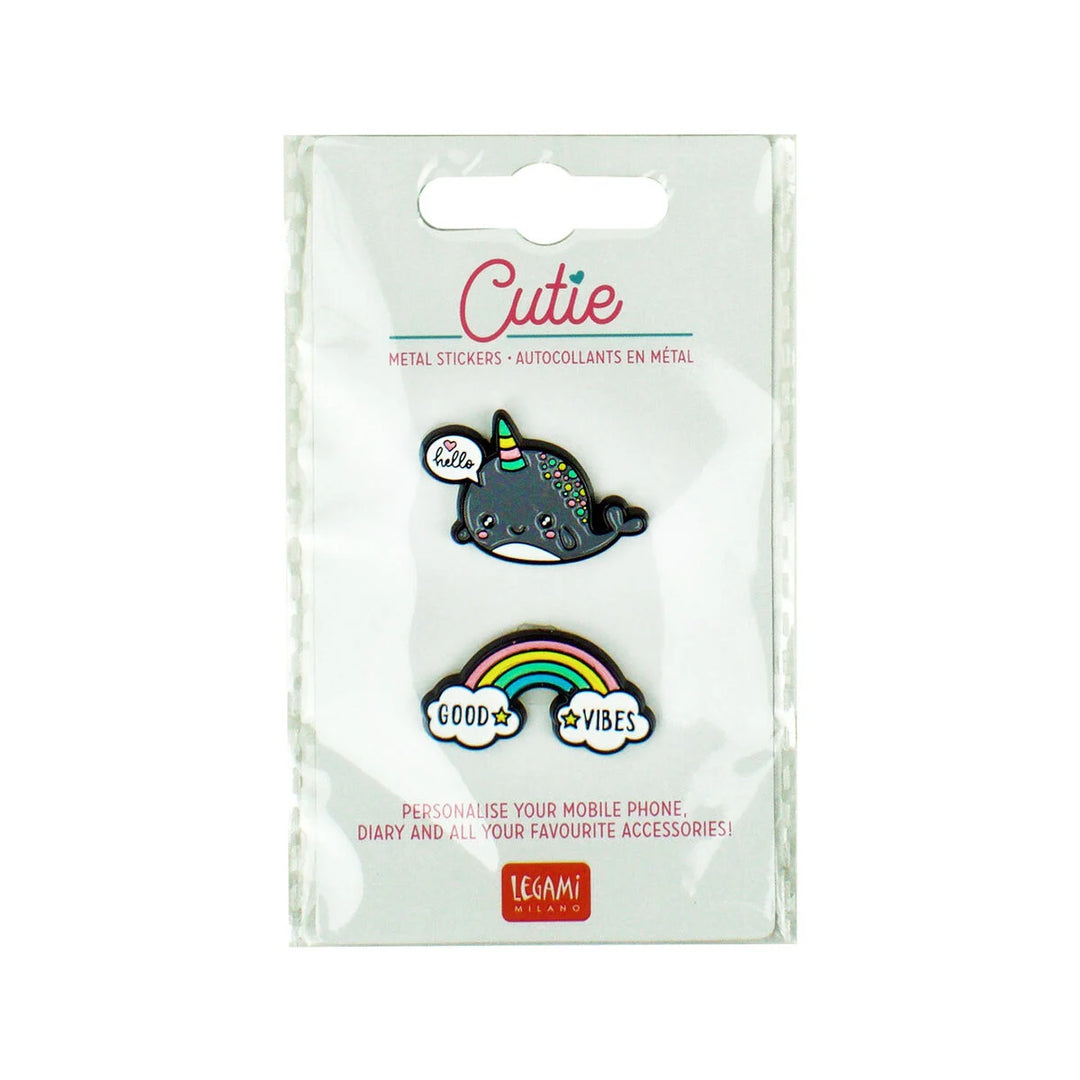 Narwhal + Rainbow Cutie Metal Stickers