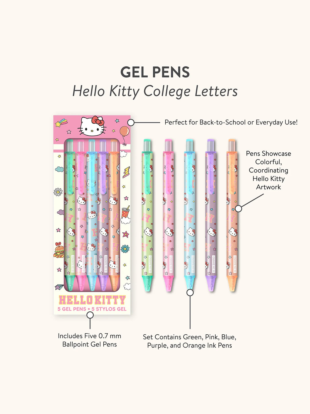 Hello Kitty College Letters Gel Pens