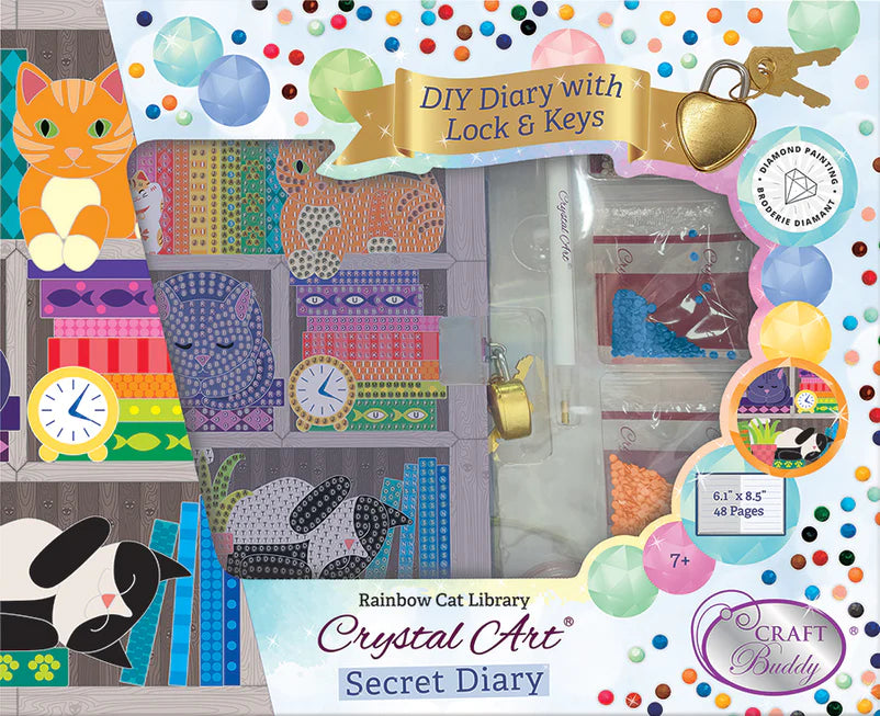 Crystal Art Secret Diary Kit: Rainbow Cat Library