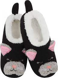 Kids Snoozies Furry Slippers -Black Kitty Barnyard