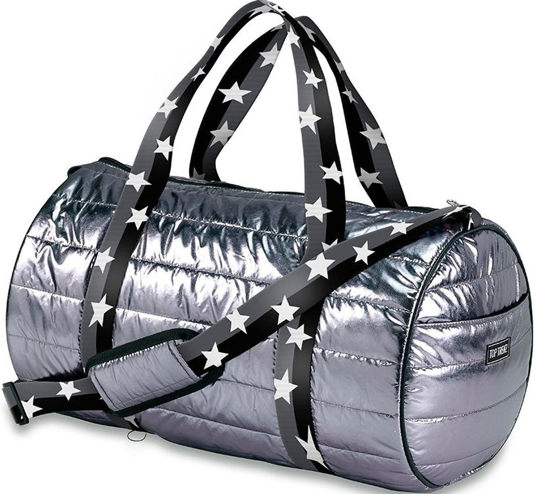 Top Trenz Gunmetal Puffer Duffle Bag With Grey/Black Split Star Straps