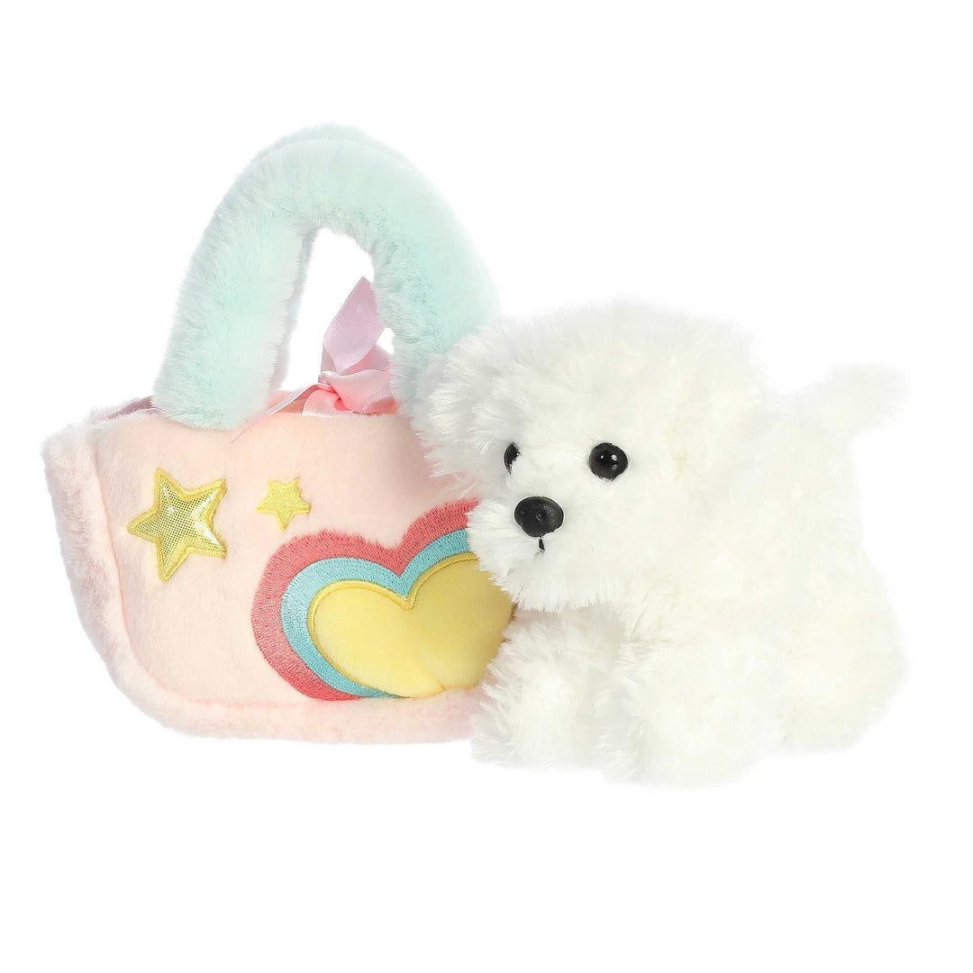 Fancy Pals Pastel Heart Puppy 7" Plush & Rainbow Carrier