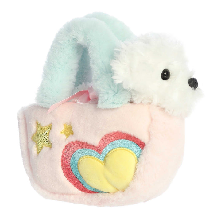 Fancy Pals Pastel Heart Puppy 7" Plush & Rainbow Carrier