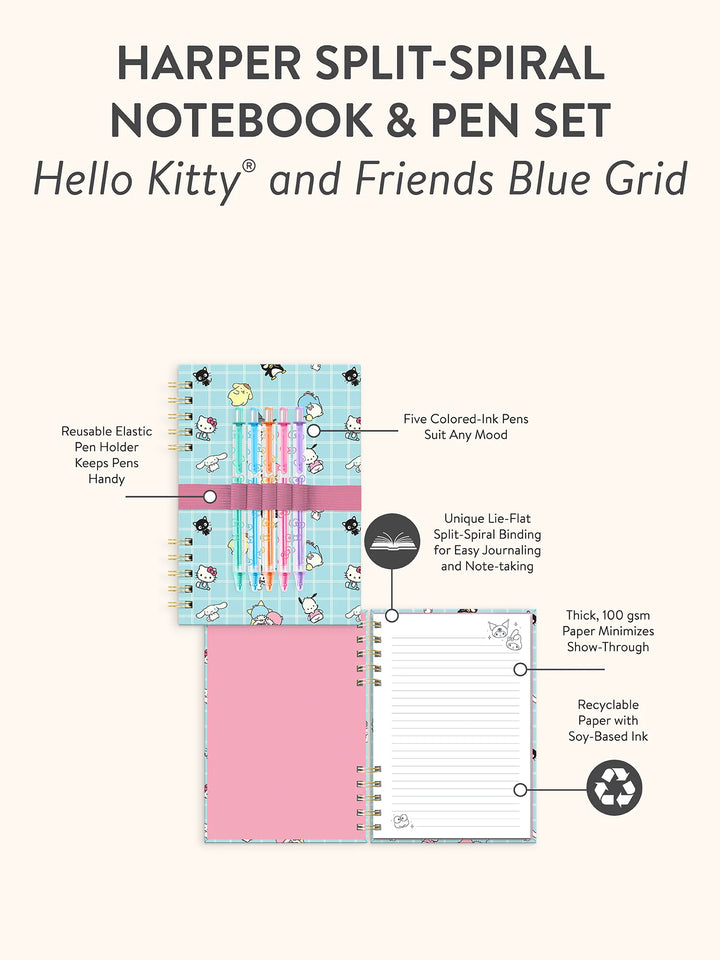 Hello Kitty and Friends Blue Grid Harper Notebook & Pen Set