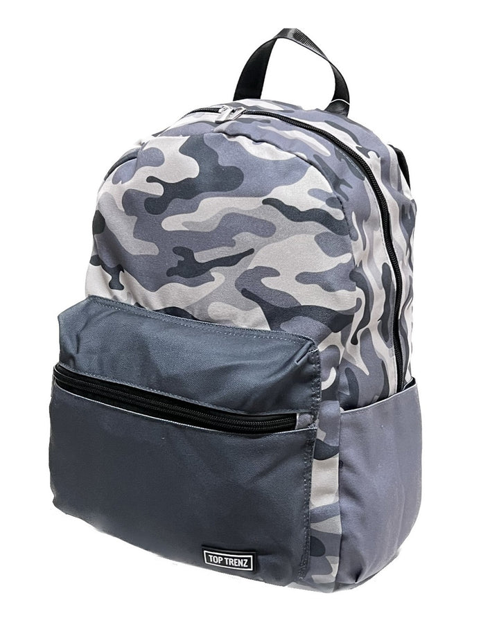 Top Trenz Grey Camo Colour Block Canvas Backpack