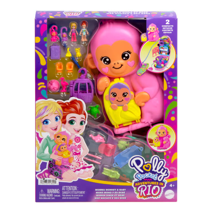 Polly Pocket Monkey Mom &amp; Baby 2-in-1 Purse Playset