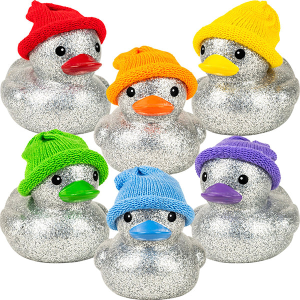 Jumbo Glitter Ducks 6" With Knit Hat Assortment
