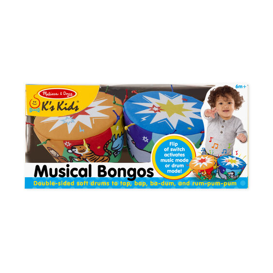 melissa and doug k's kids musical bongos musical sensory toy for ages 6months+ in retail packaging.