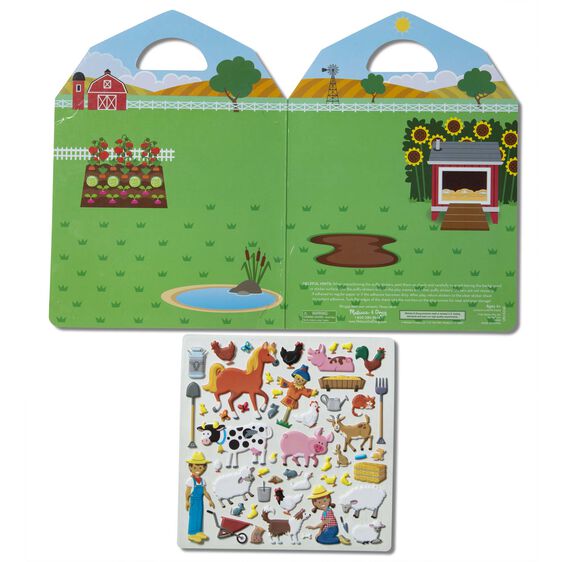 Open fold and go farm play scene and reusable puffy stickers.