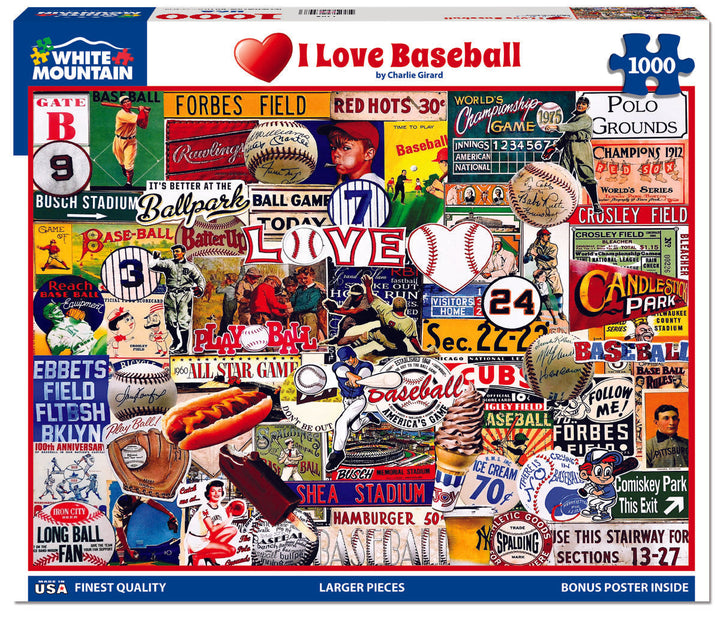 White Mountain I Love Baseball 1000pc Puzzle