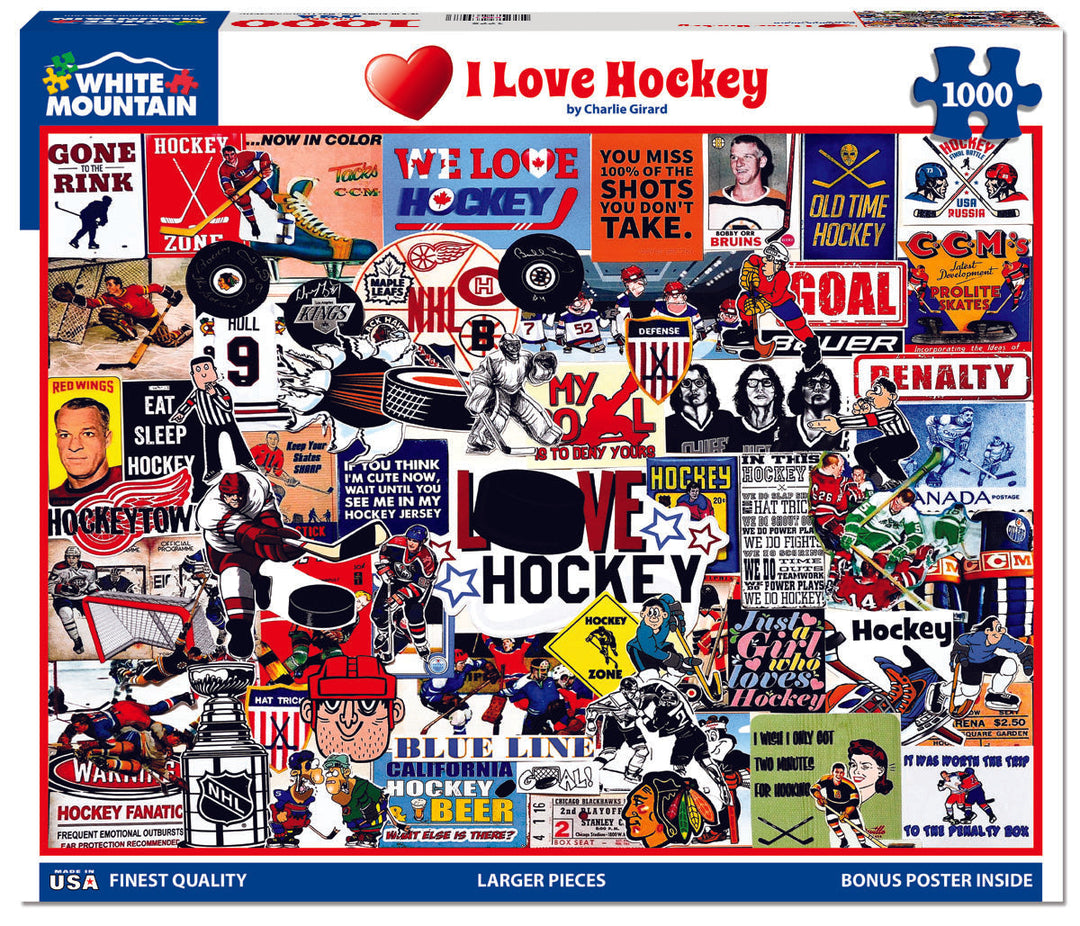 White Mountain I Love Hockey 1000pc Puzzle