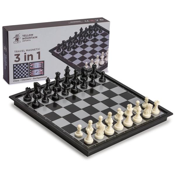3-in-1 Travel Magnetic Chess, Checkers, and Backgammon Set