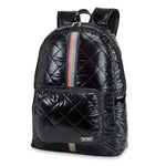 Top Trenz Black Diamond Stitch Puffer Backpack with Rainbow Track Straps