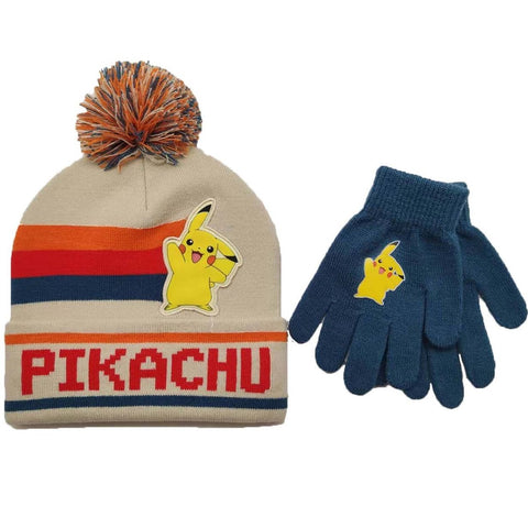 Pokemon Pikachu Youth Stripe Beanie & Glove Set
