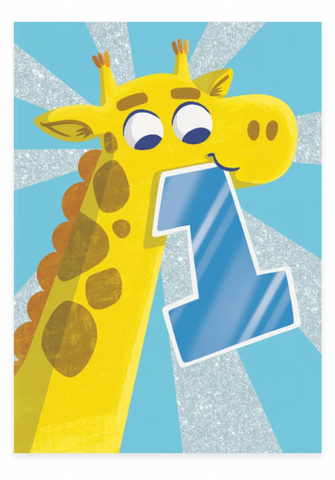 Age 1 Giraffe Birthday Card