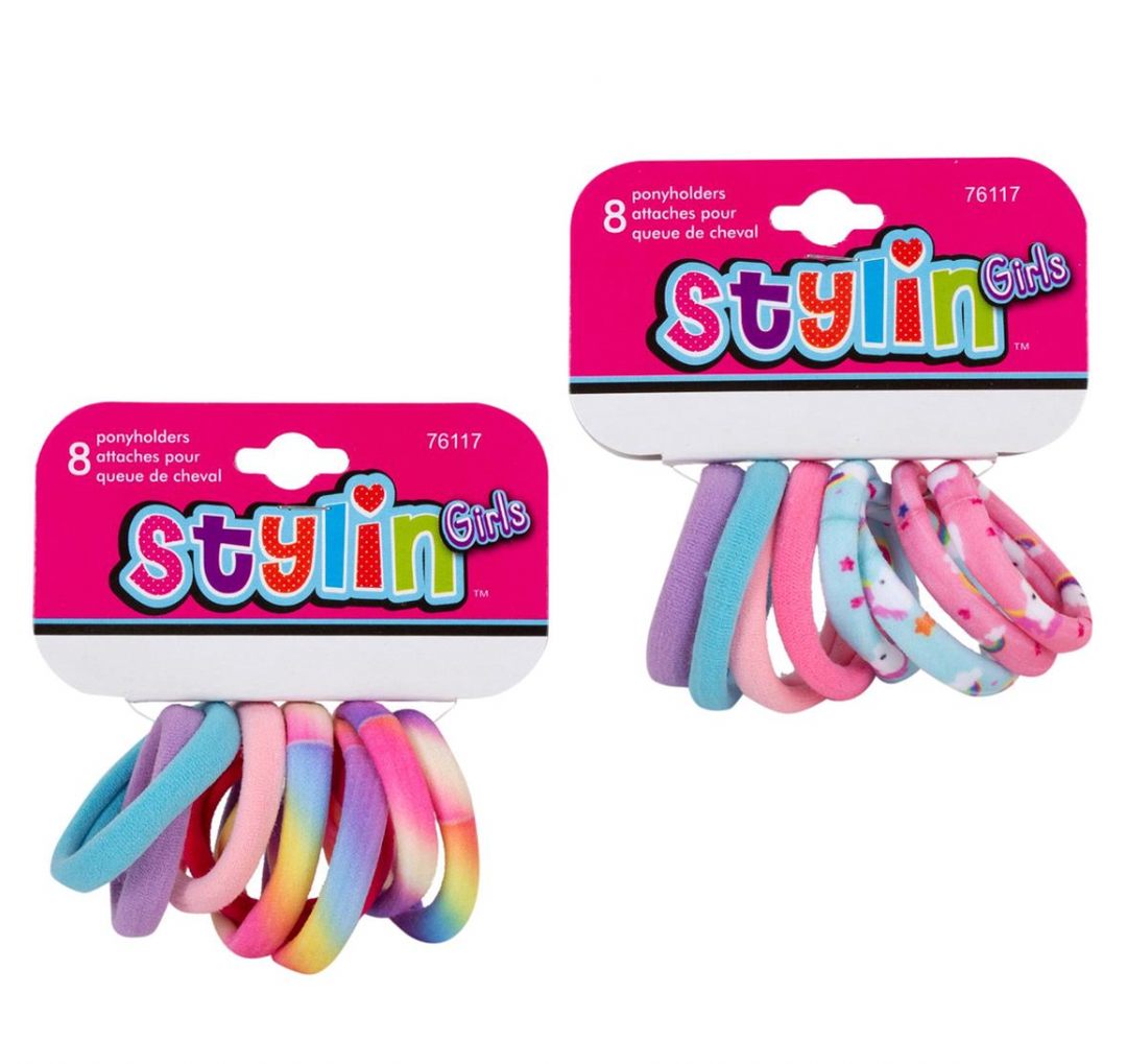 Kids Hair Elastics Assorted Tie Dye/Unicorns