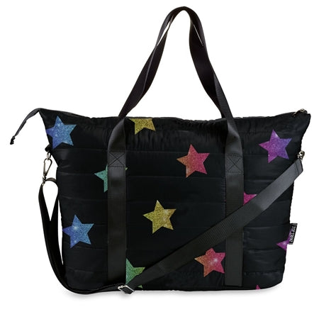 Top Trenz Multi Glitter Star Puffer Weekender Bag