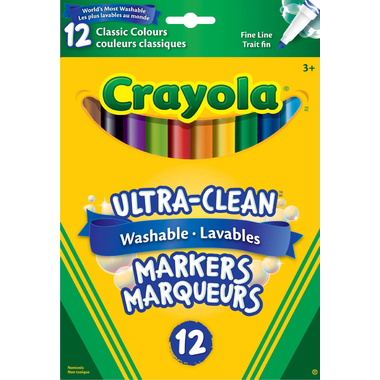 Crayola Ultra-Clean Washable Fine Line Markers Classic 12 Pack