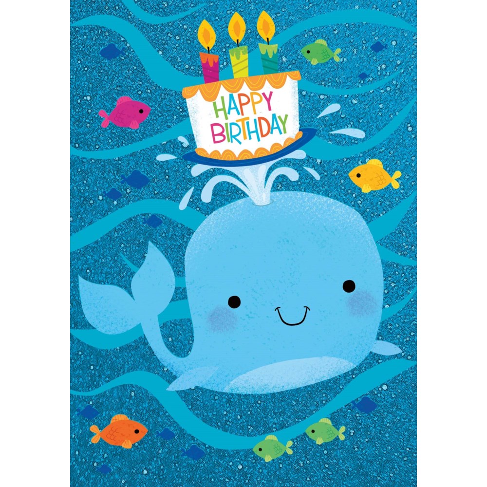 Whale with Cake Birthday Card
