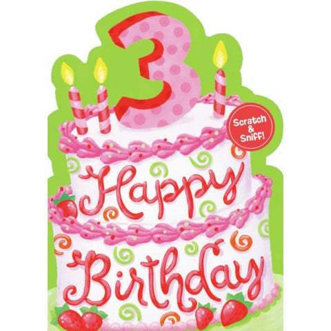 Strawberry Cake Age 3 Scratch & Sniff Birthday Card
