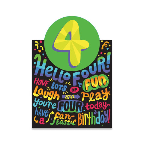 Hello 4 Neon Birthday Card