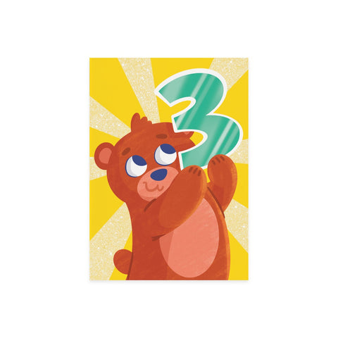 Age 3 Bear Birthday Card